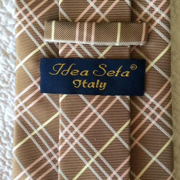 VTG Tan Pink & Cream Open Check Tie - Picture 3 of 7